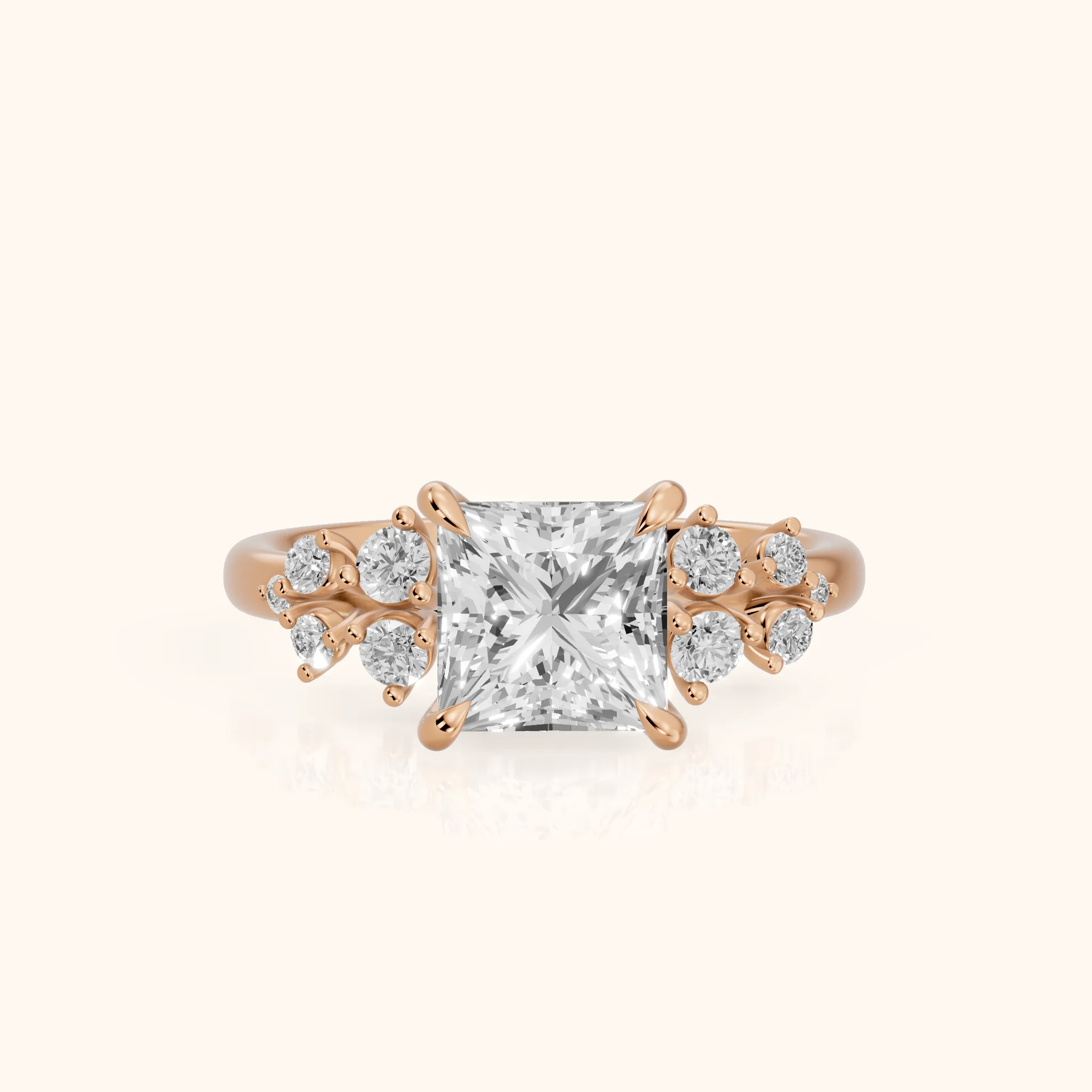 Mirabelle Cluster Princess Diamond Engagement Ring in Rose Gold — view 1