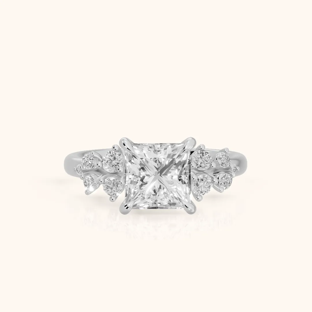 Mirabelle Cluster Princess Diamond Engagement Ring in Silver — view 2