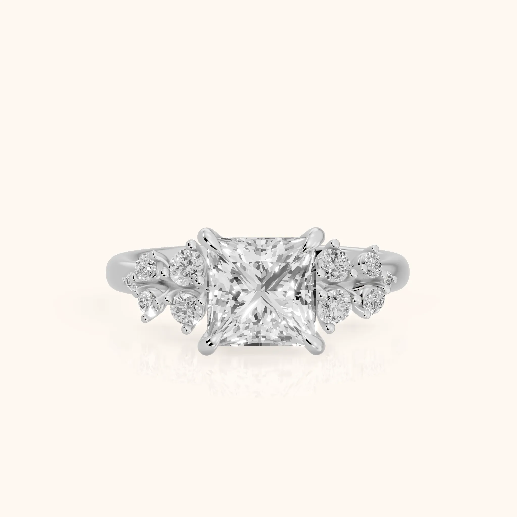 Mirabelle Cluster Princess Diamond Engagement Ring in Silver — view 1