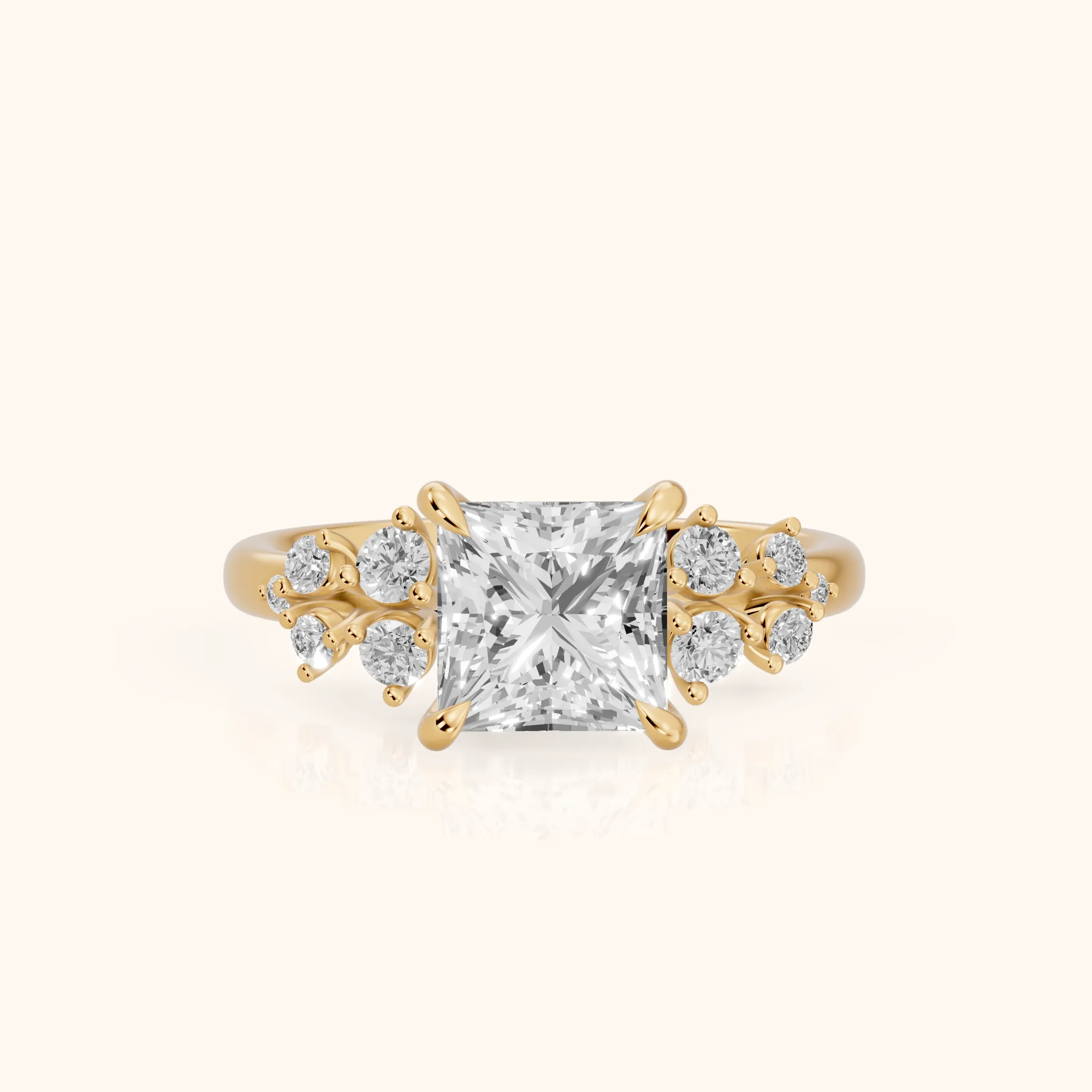 Mirabelle Cluster Princess Diamond Engagement Ring in Yellow Gold — view 1