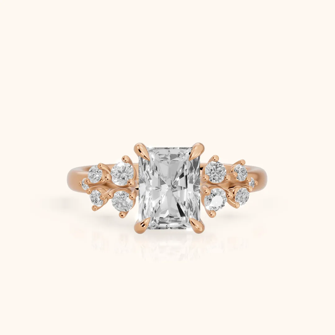 Mirabelle Cluster Radiant Diamond Engagement Ring in Rose Gold — view 2