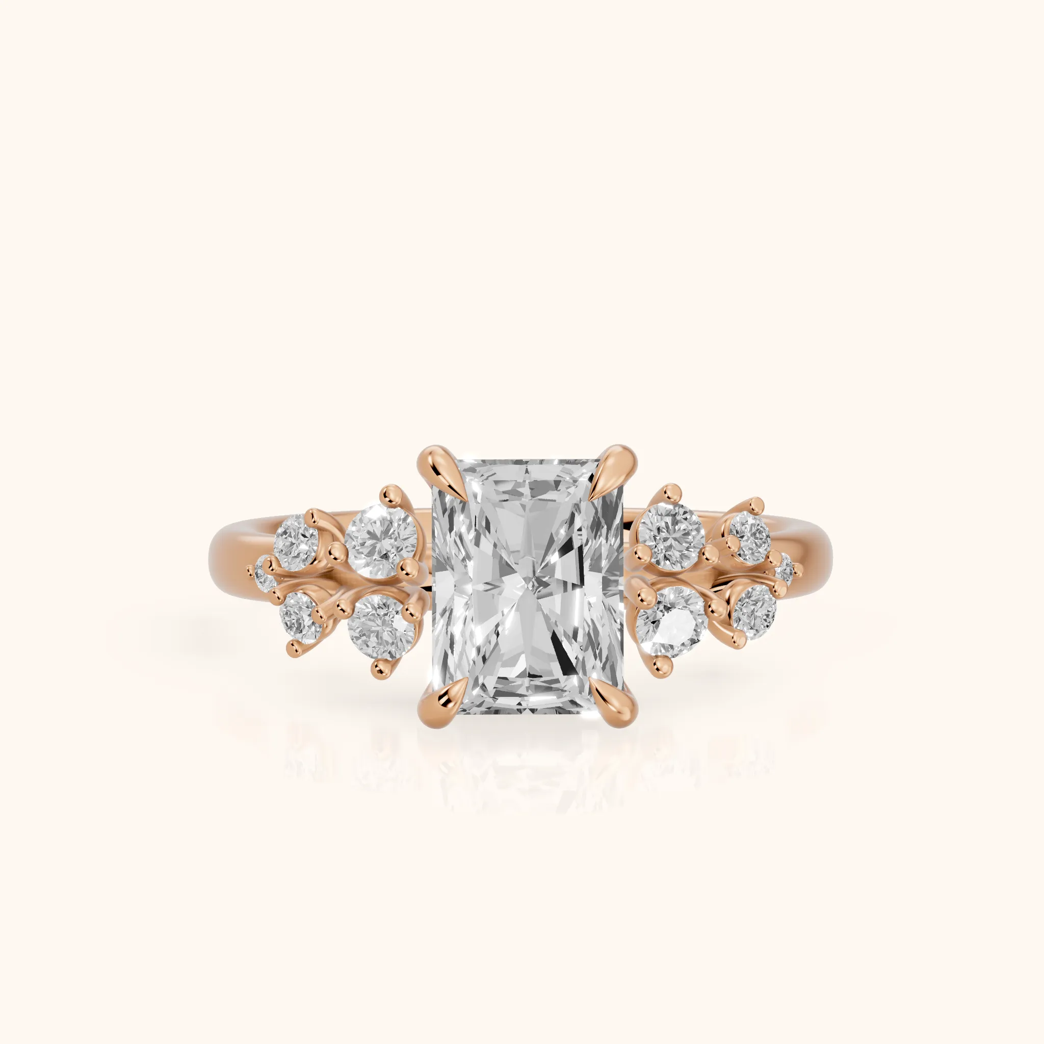 Mirabelle Cluster Radiant Diamond Engagement Ring in Rose Gold — view 1