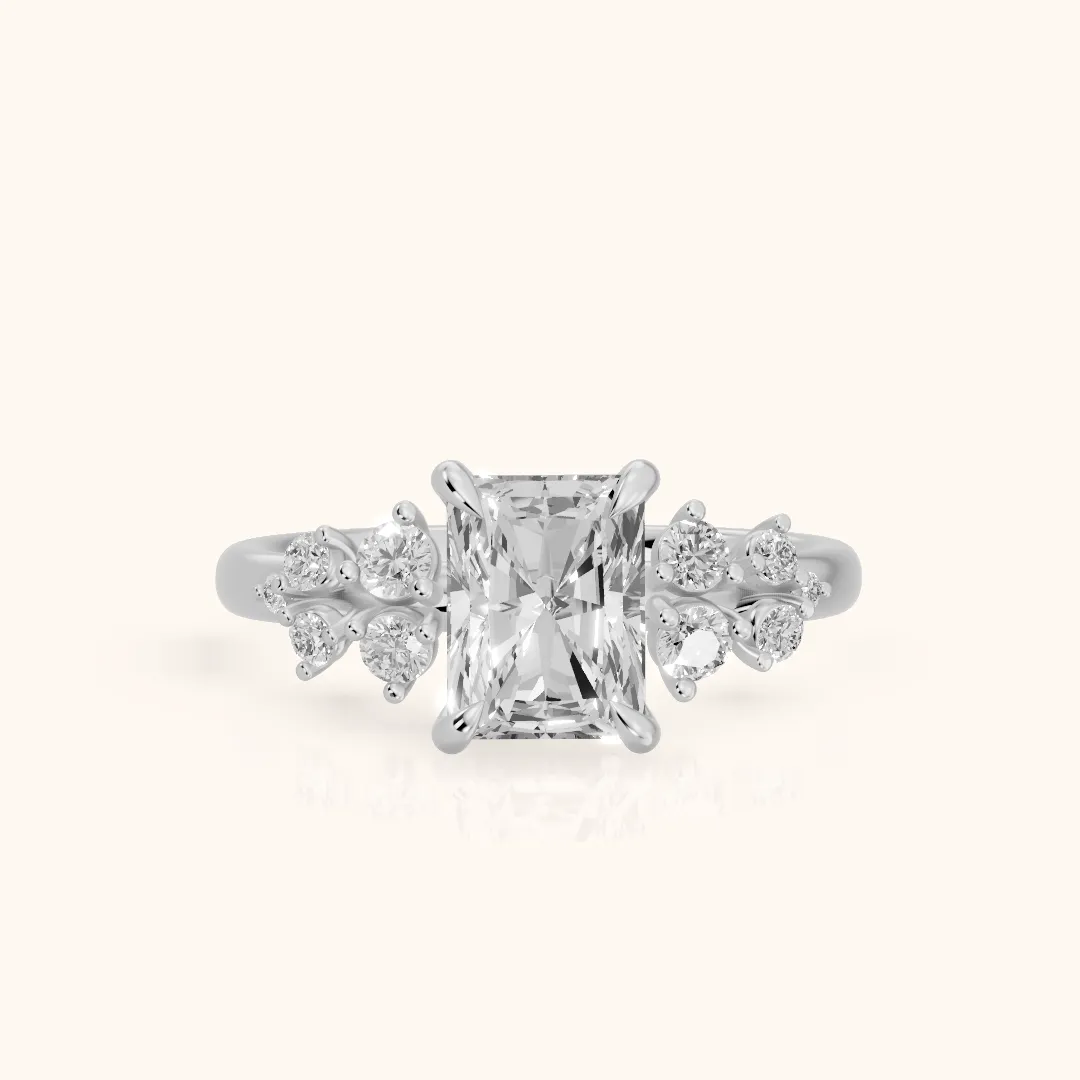 Mirabelle Cluster Radiant Diamond Engagement Ring in Silver — view 2