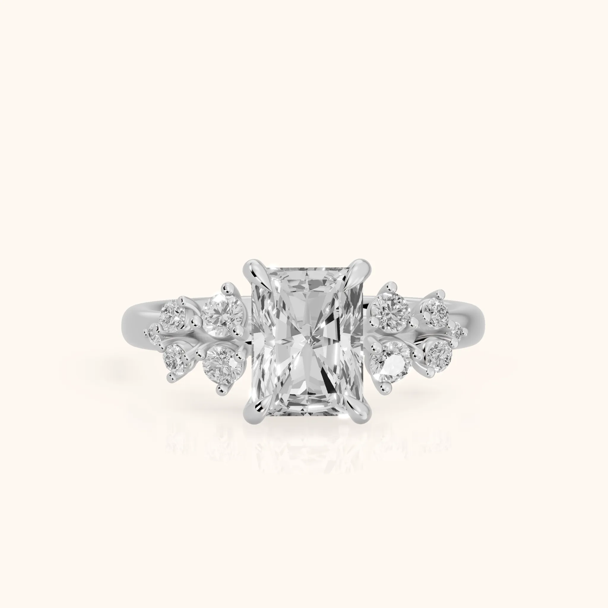 Mirabelle Cluster Radiant Diamond Engagement Ring in Silver — view 1