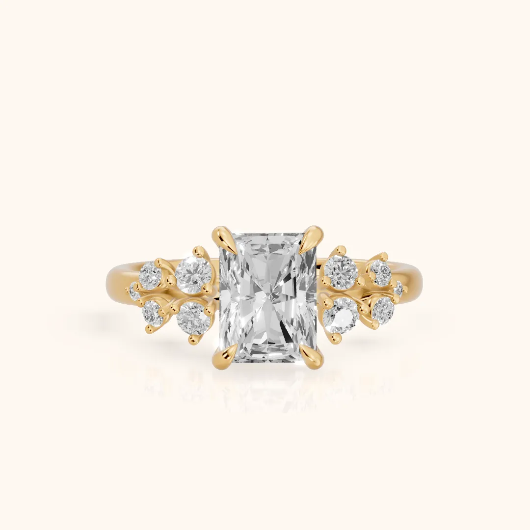 Mirabelle Cluster Radiant Diamond Engagement Ring in Yellow Gold — view 2