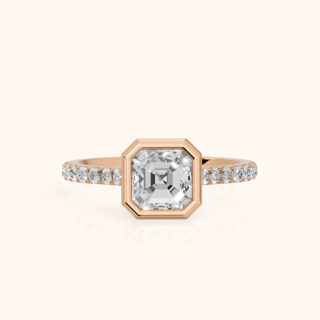 Cora Bezel Pavé Asscher Diamond Ring in Rose Gold — view 2