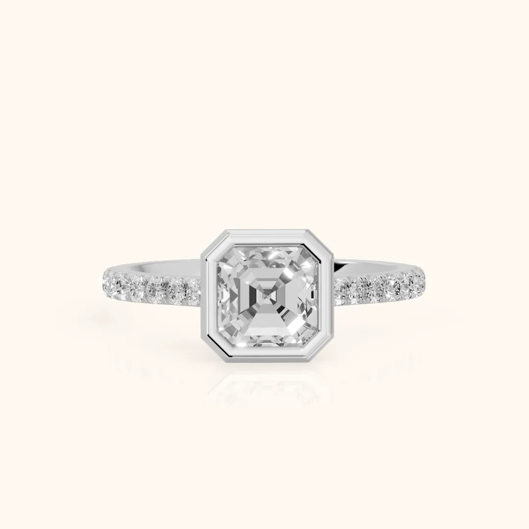 Cora Bezel Pavé Asscher Diamond Ring in Silver — view 2