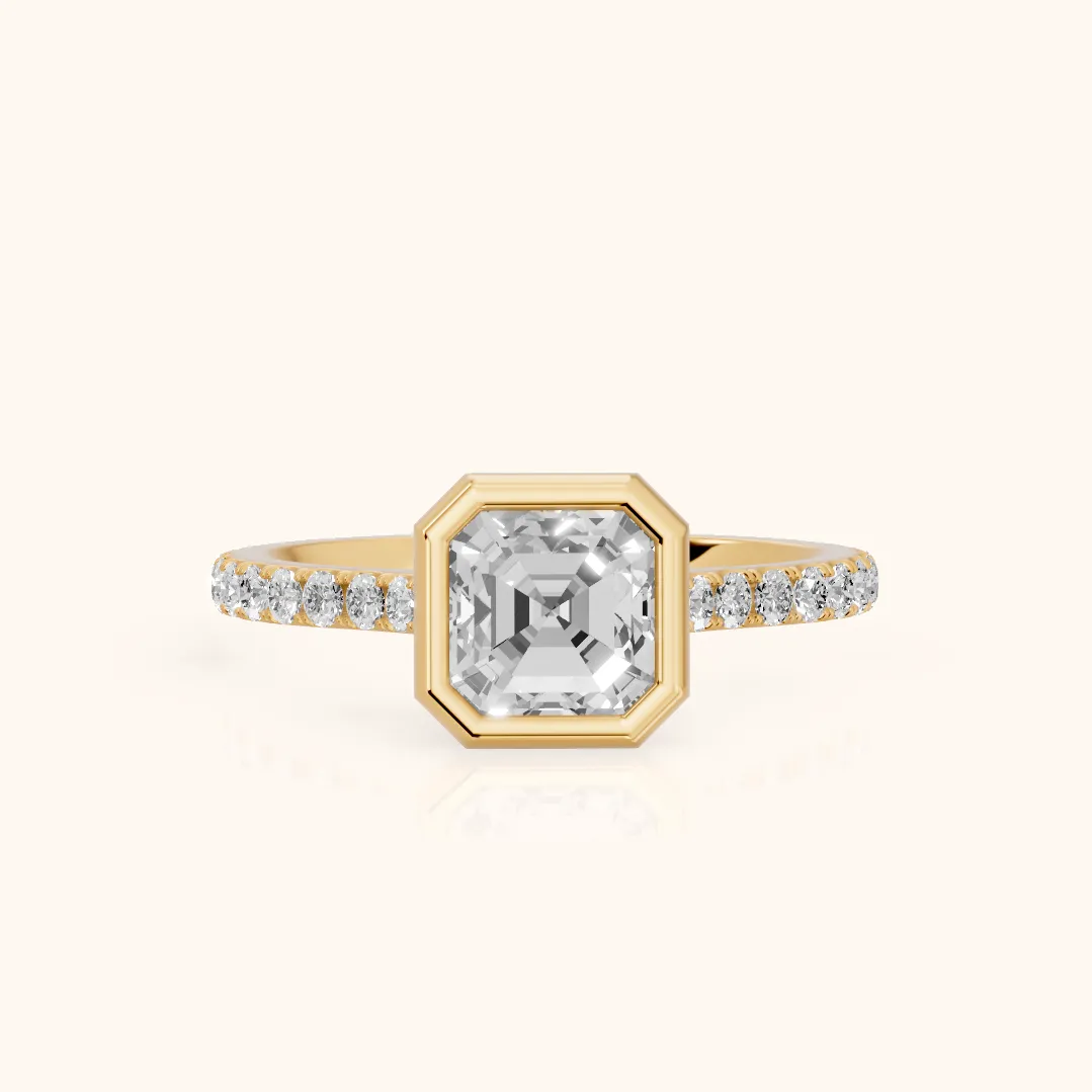 Cora Bezel Pavé Asscher Diamond Ring in Yellow Gold — view 2