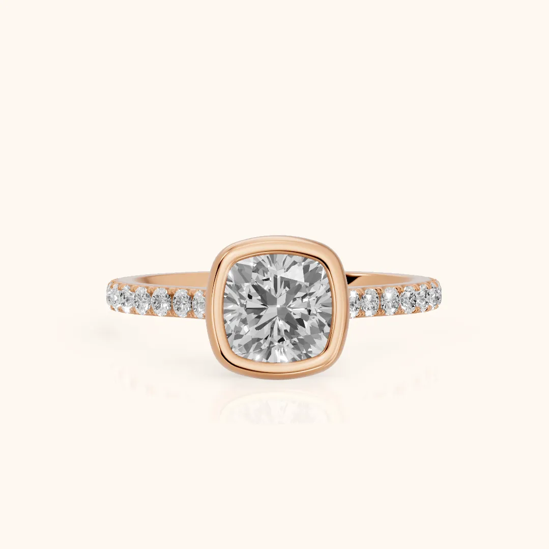 Cora Bezel Pavé Cushion Diamond Ring in Rose Gold — view 2