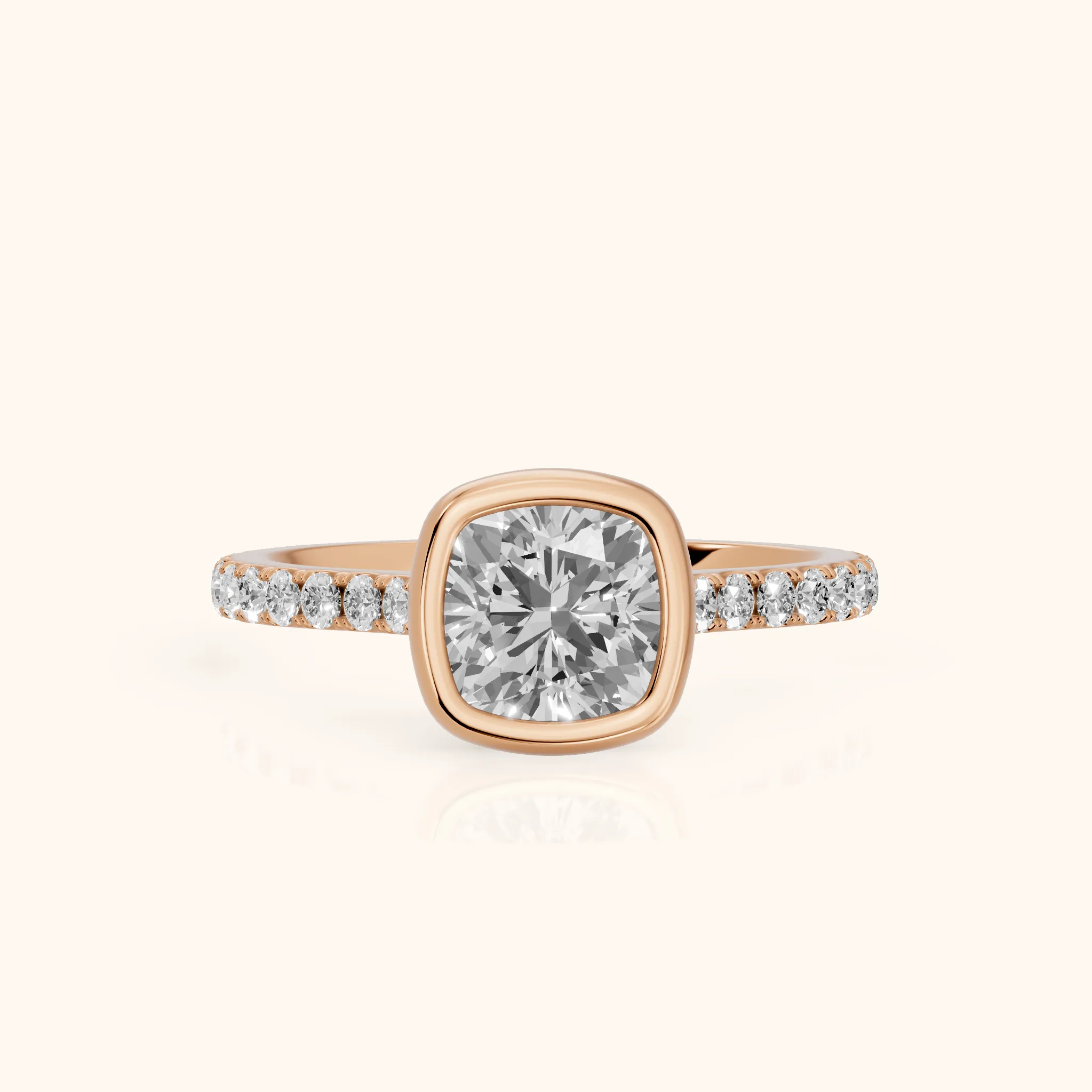 Cora Bezel Pavé Cushion Diamond Ring in Rose Gold — view 1