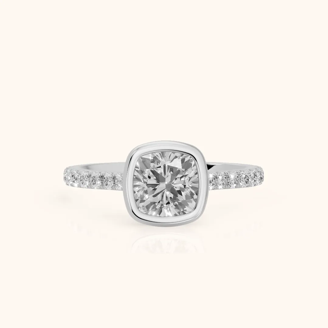 Cora Bezel Pavé Cushion Diamond Ring in Silver — view 2