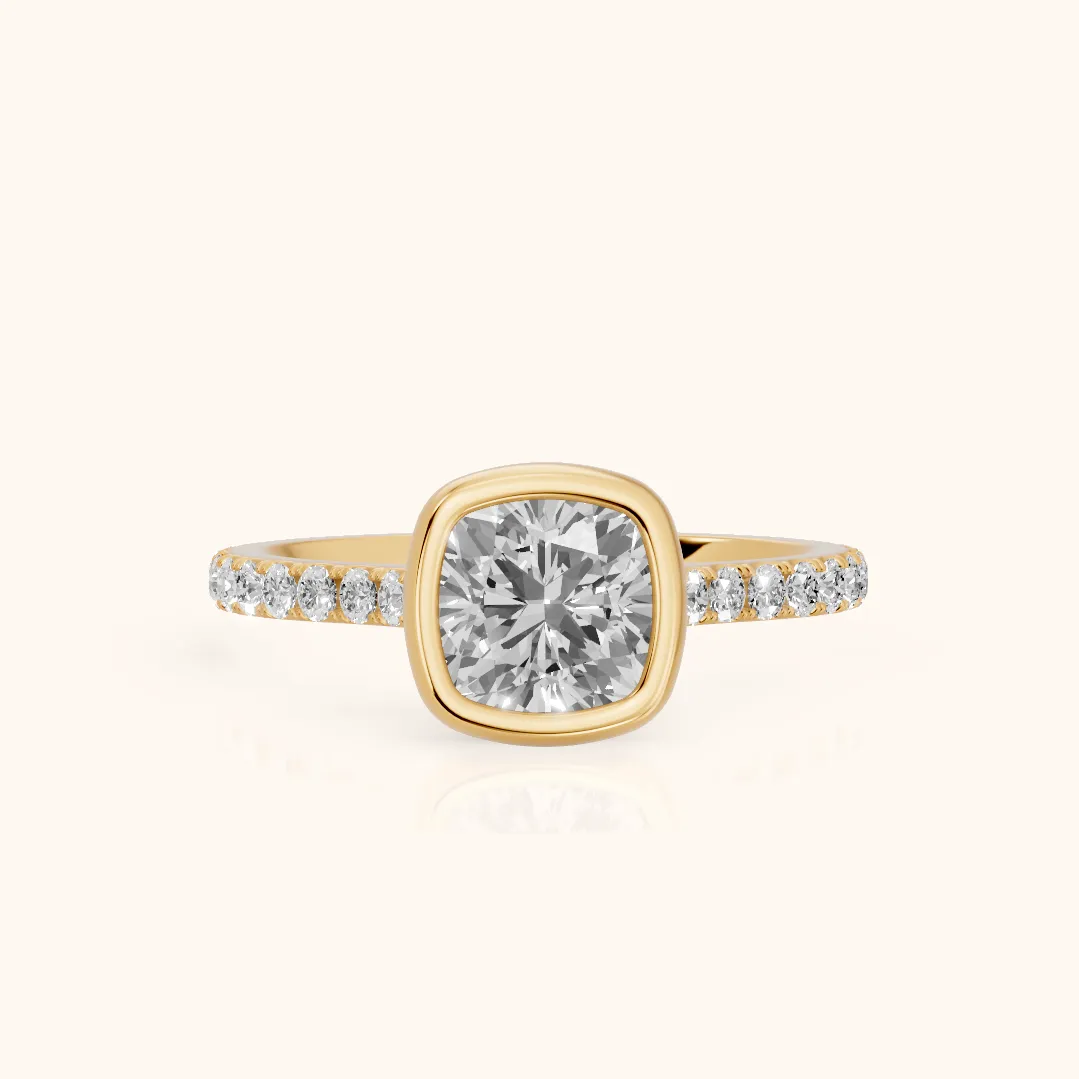 Cora Bezel Pavé Cushion Diamond Ring in Yellow Gold — view 2