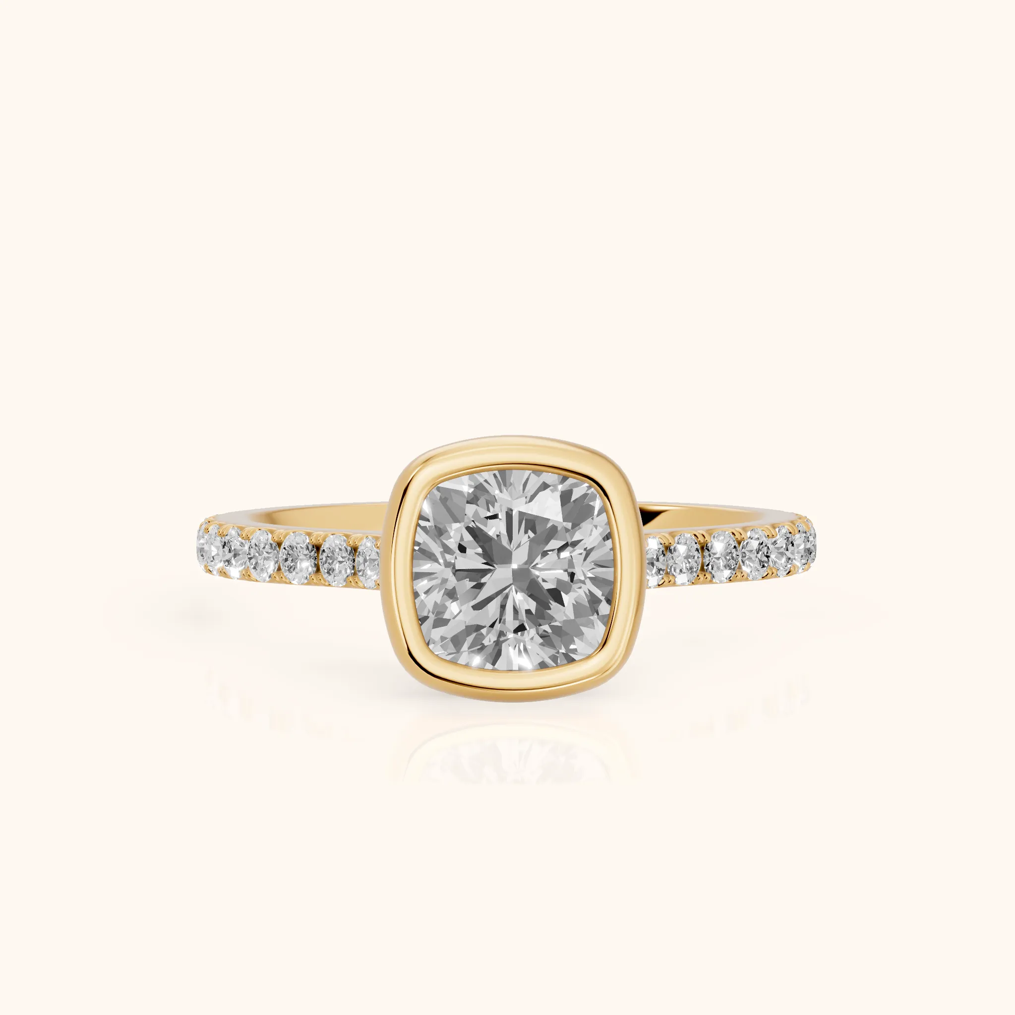 Cora Bezel Pavé Cushion Diamond Ring in Yellow Gold — view 1