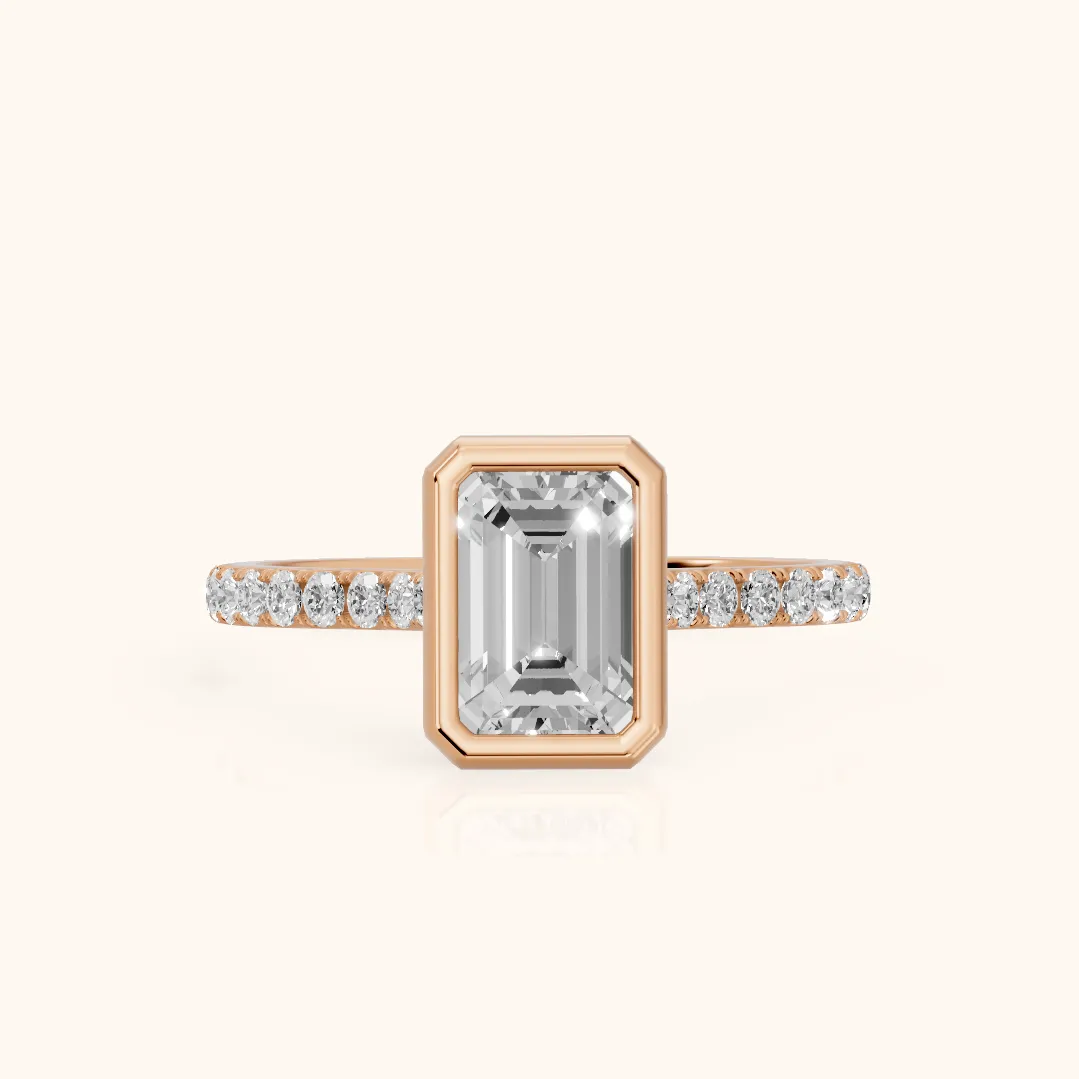 Cora Bezel Pavé Emerald Diamond Ring in Rose Gold — view 2