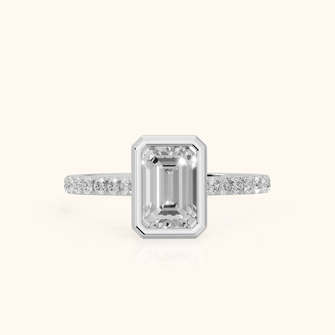 Cora Bezel Pavé Emerald Diamond Ring in Silver — view 2