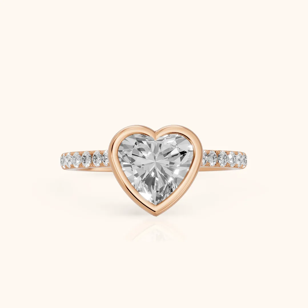 Cora Bezel Pavé Heart Diamond Ring in Rose Gold — view 2