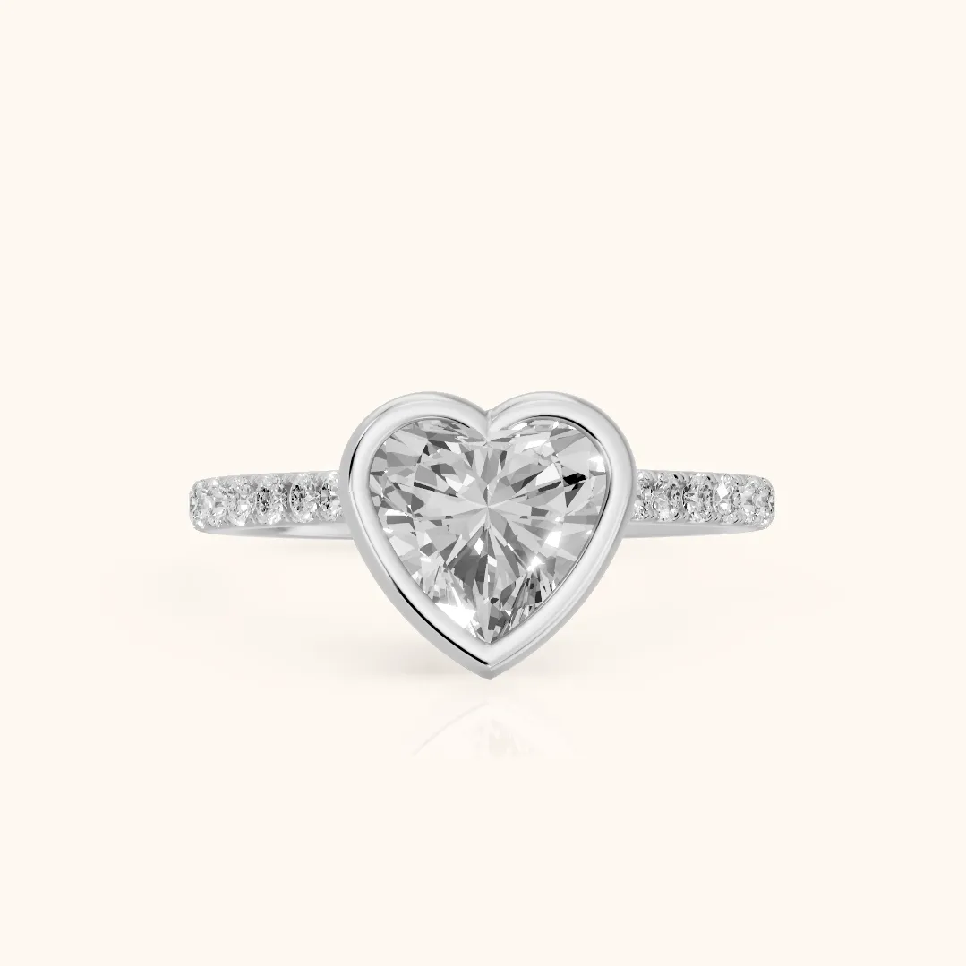 Cora Bezel Pavé Heart Diamond Ring in Silver — view 2