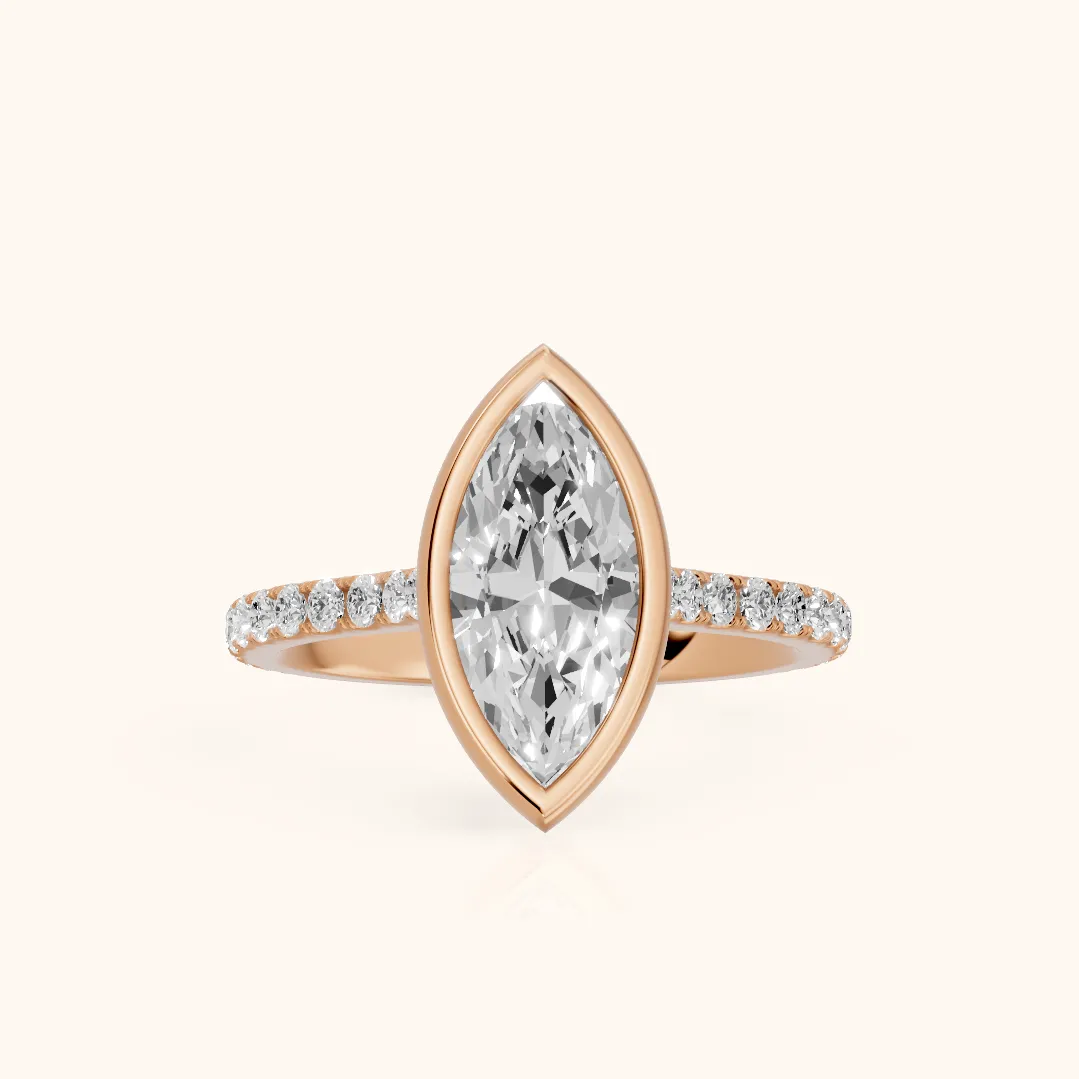 Cora Bezel Pavé Marquise Diamond Ring in Rose Gold — view 2