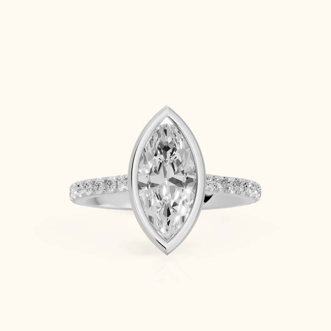 Cora Bezel Pavé Marquise Diamond Ring in Silver — view 2