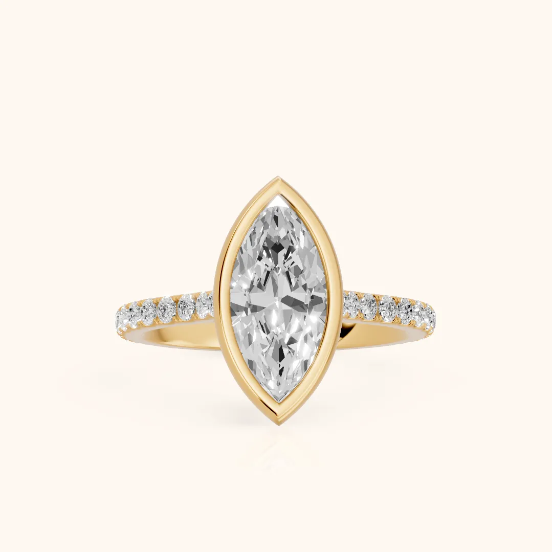 Cora Bezel Pavé Marquise Diamond Ring in Yellow Gold — view 2