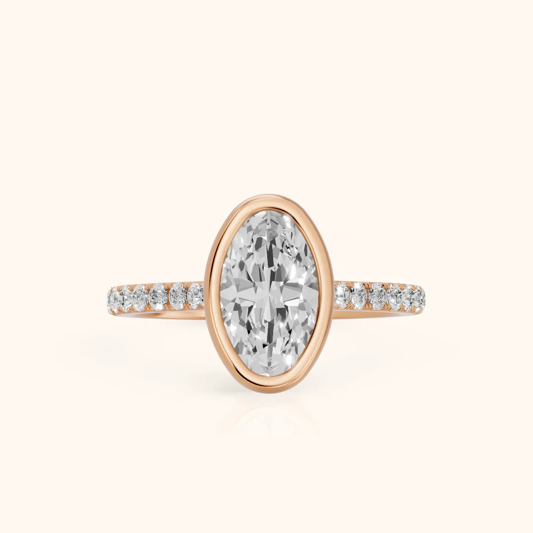Cora Bezel Pavé Oval Diamond Ring in Rose Gold — view 2
