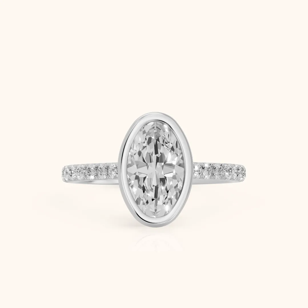 Cora Bezel Pavé Oval Diamond Ring in Silver — view 2