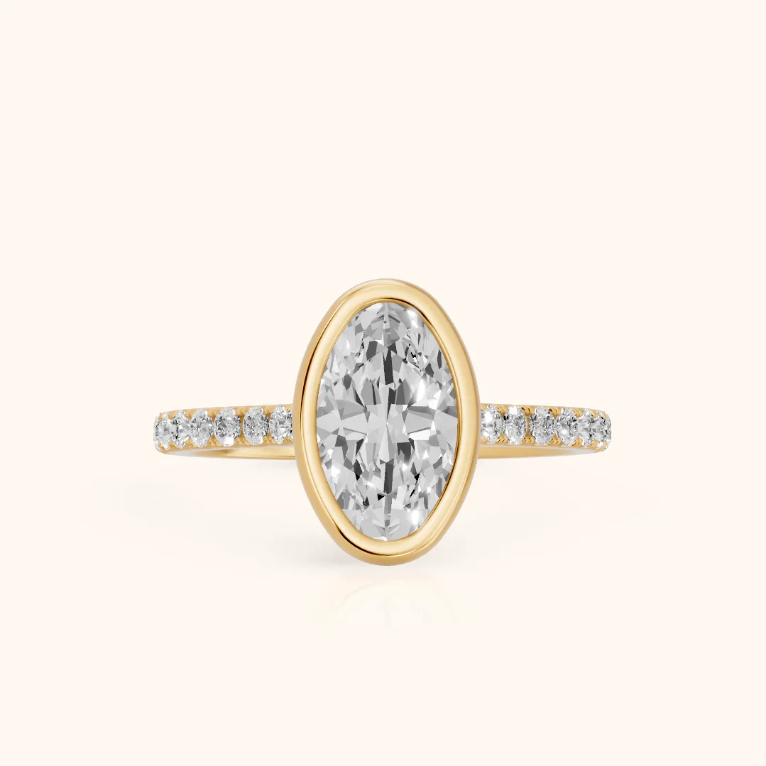 Cora Bezel Pavé Oval Diamond Ring in Yellow Gold — view 2