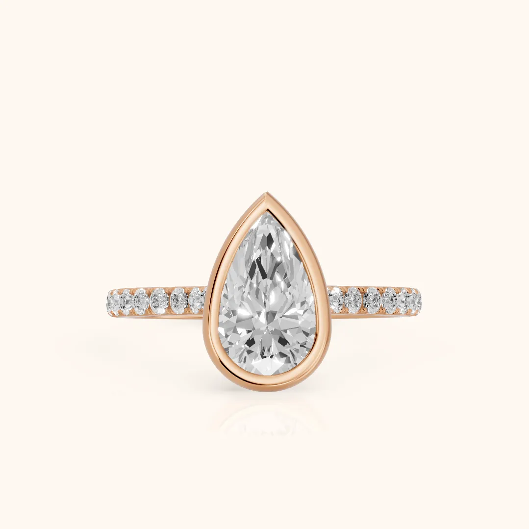 Cora Bezel Pavé Pear Diamond Ring in Rose Gold — view 2