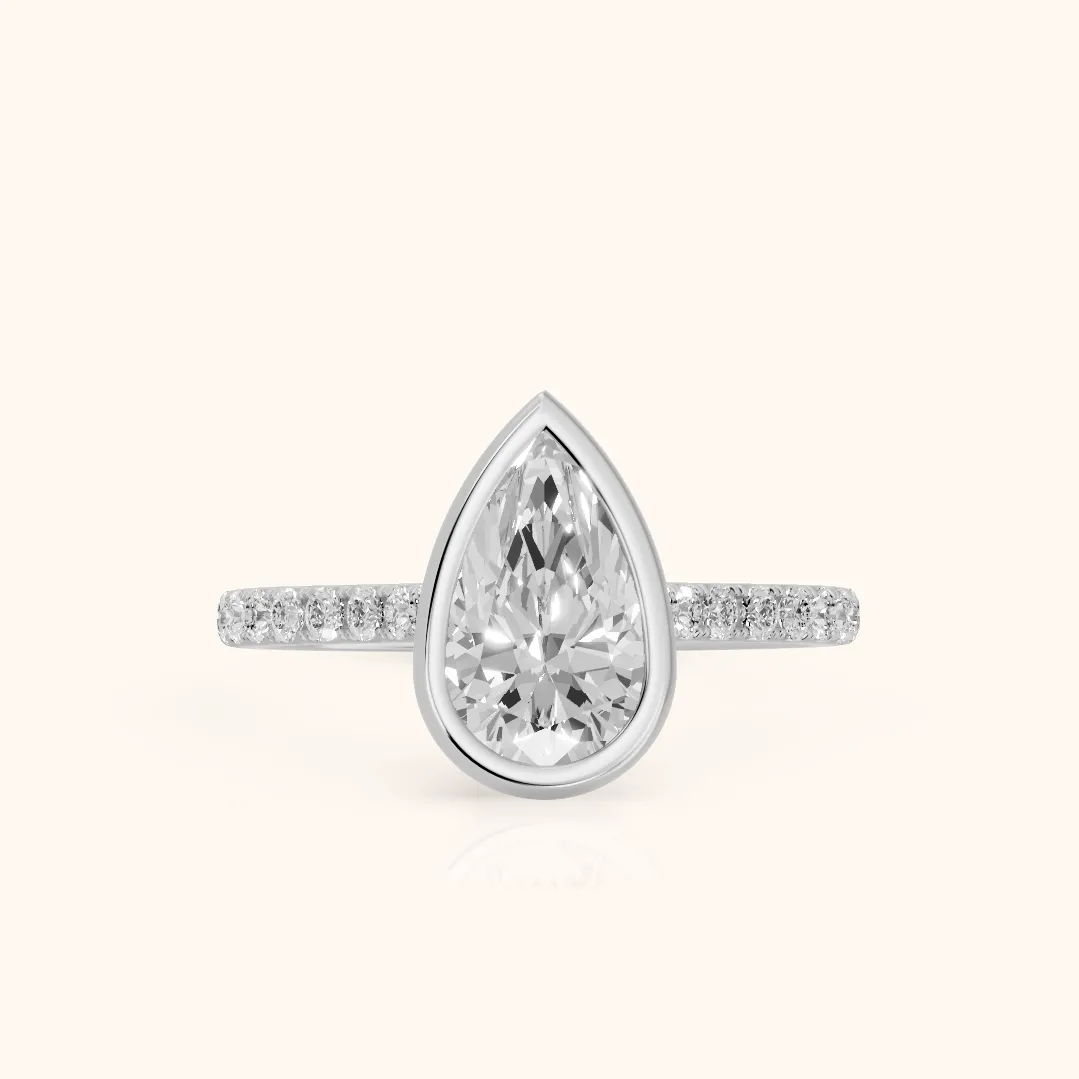 Cora Bezel Pavé Pear Diamond Ring in Silver — view 2