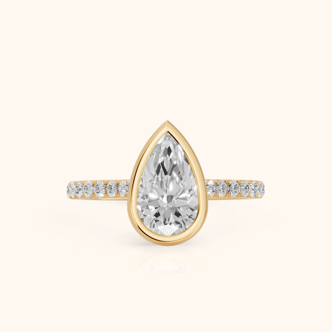 Cora Bezel Pavé Pear Diamond Ring in Yellow Gold — view 2
