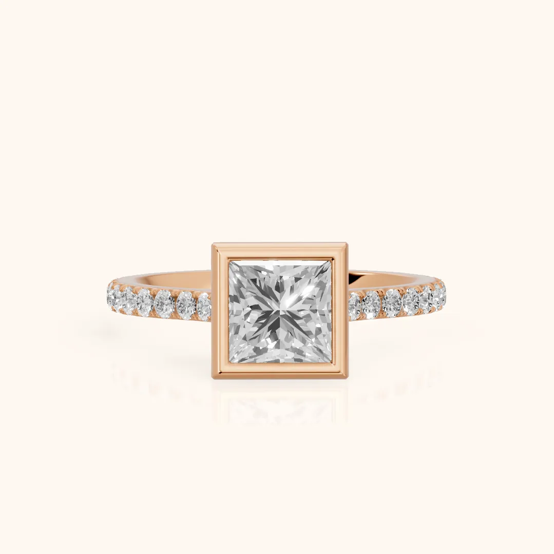 Cora Bezel Pavé Princess Diamond Ring in Rose Gold — view 2