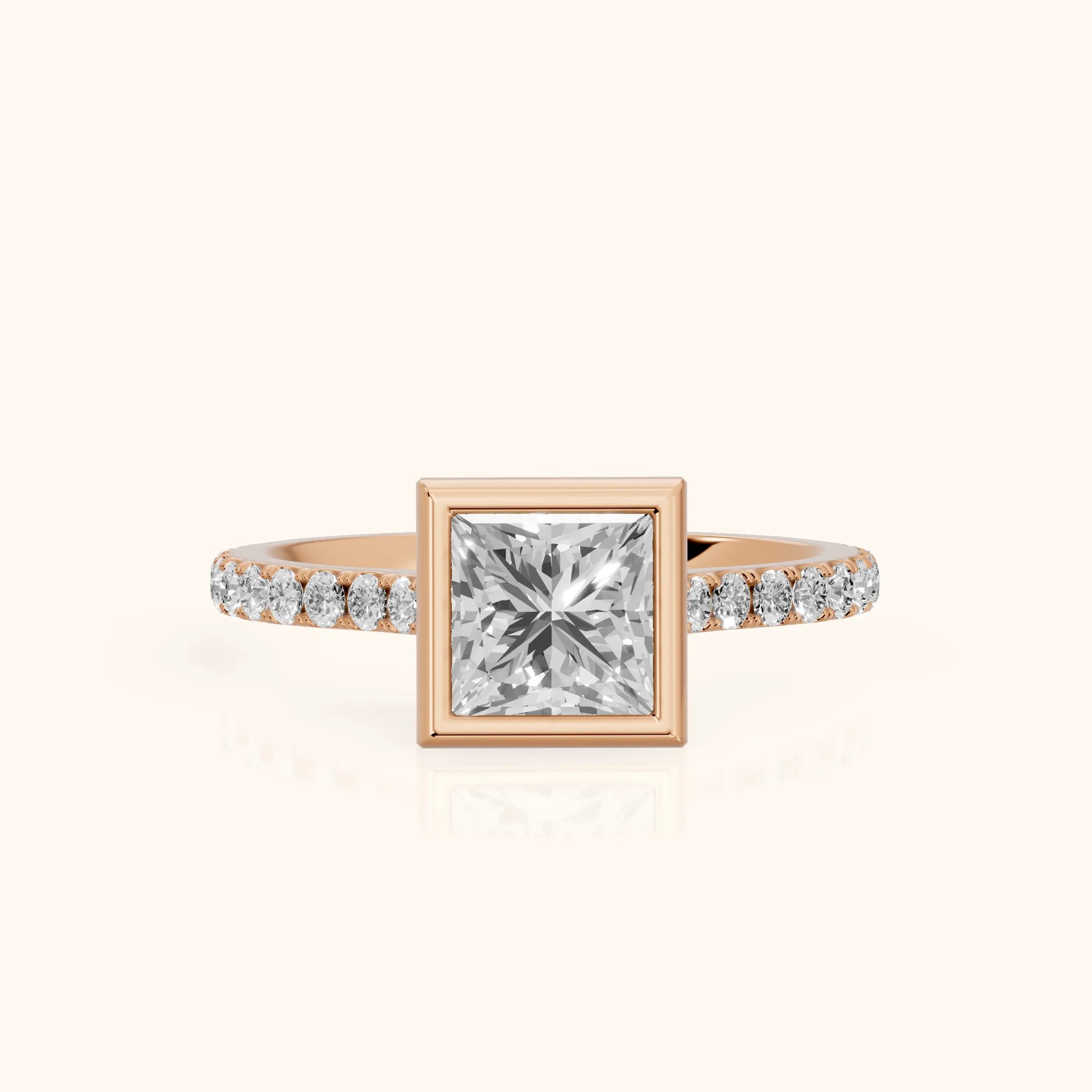 Cora Bezel Pavé Princess Diamond Ring in Rose Gold — view 1