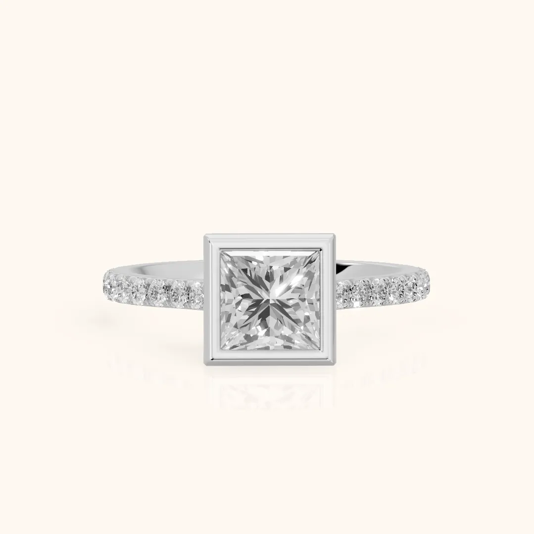 Cora Bezel Pavé Princess Diamond Ring in Silver — view 2