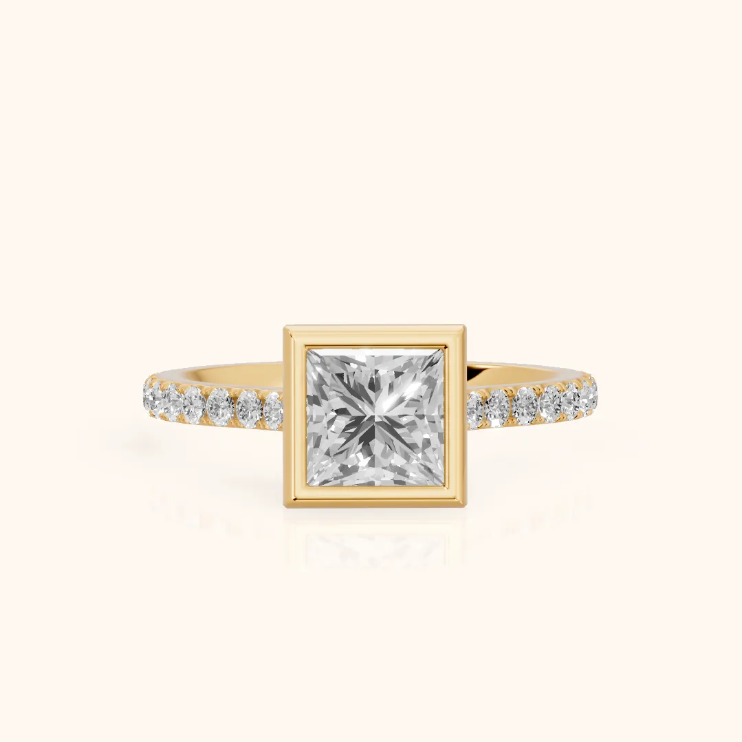Cora Bezel Pavé Princess Diamond Ring in Yellow Gold — view 2