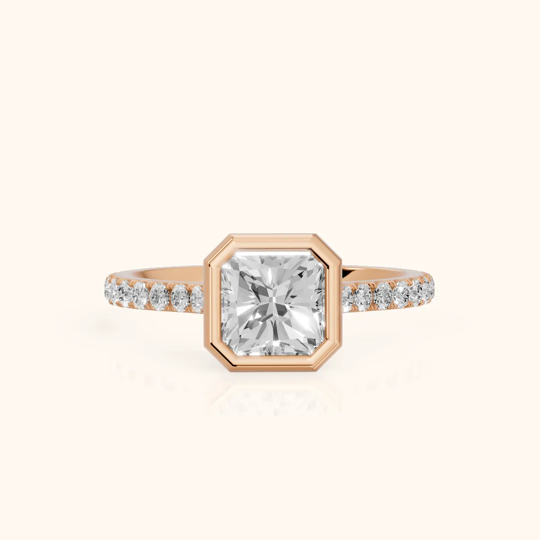 Cora Bezel Pavé Radiant Diamond Ring in Rose Gold — view 2