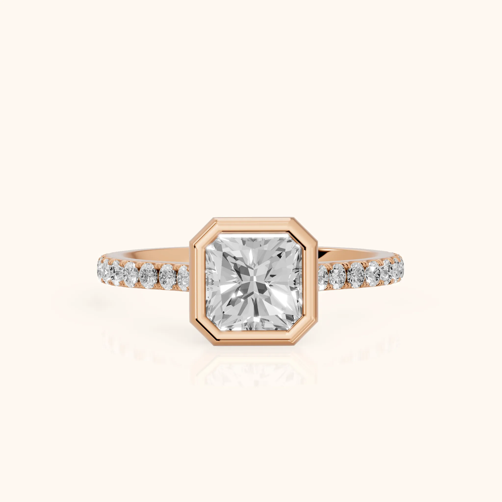 Cora Bezel Pavé Radiant Diamond Ring in Rose Gold — view 1