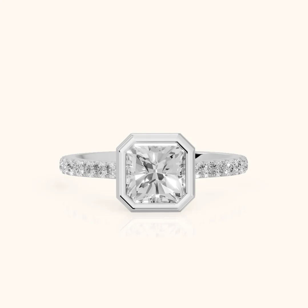 Cora Bezel Pavé Radiant Diamond Ring in Silver — view 2