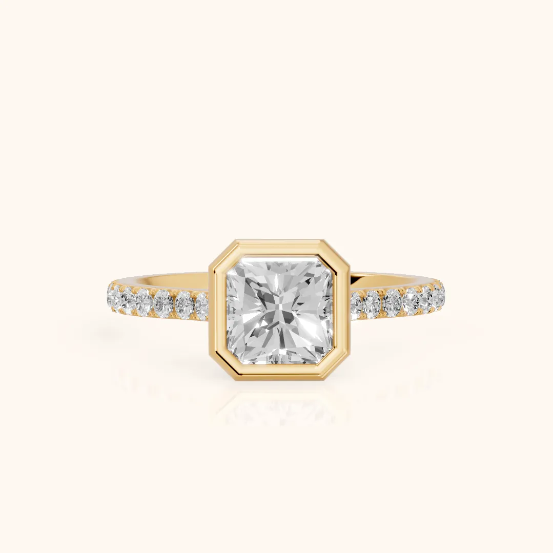 Cora Bezel Pavé Radiant Diamond Ring in Yellow Gold — view 2