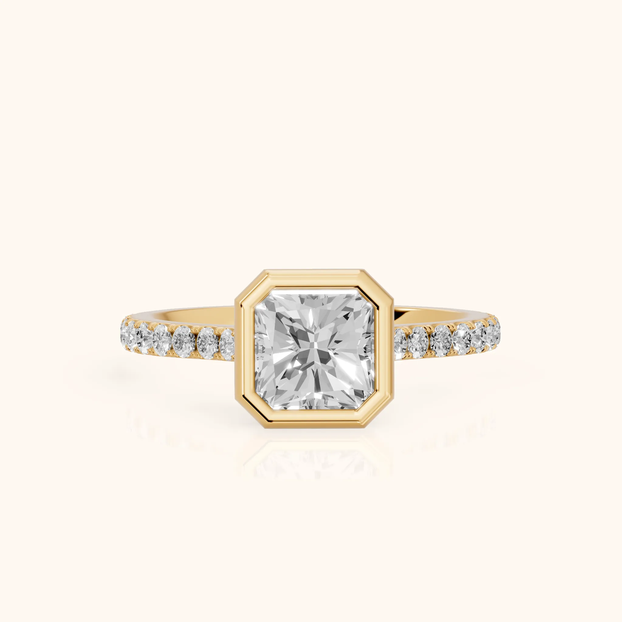 Cora Bezel Pavé Radiant Diamond Ring in Yellow Gold — view 1