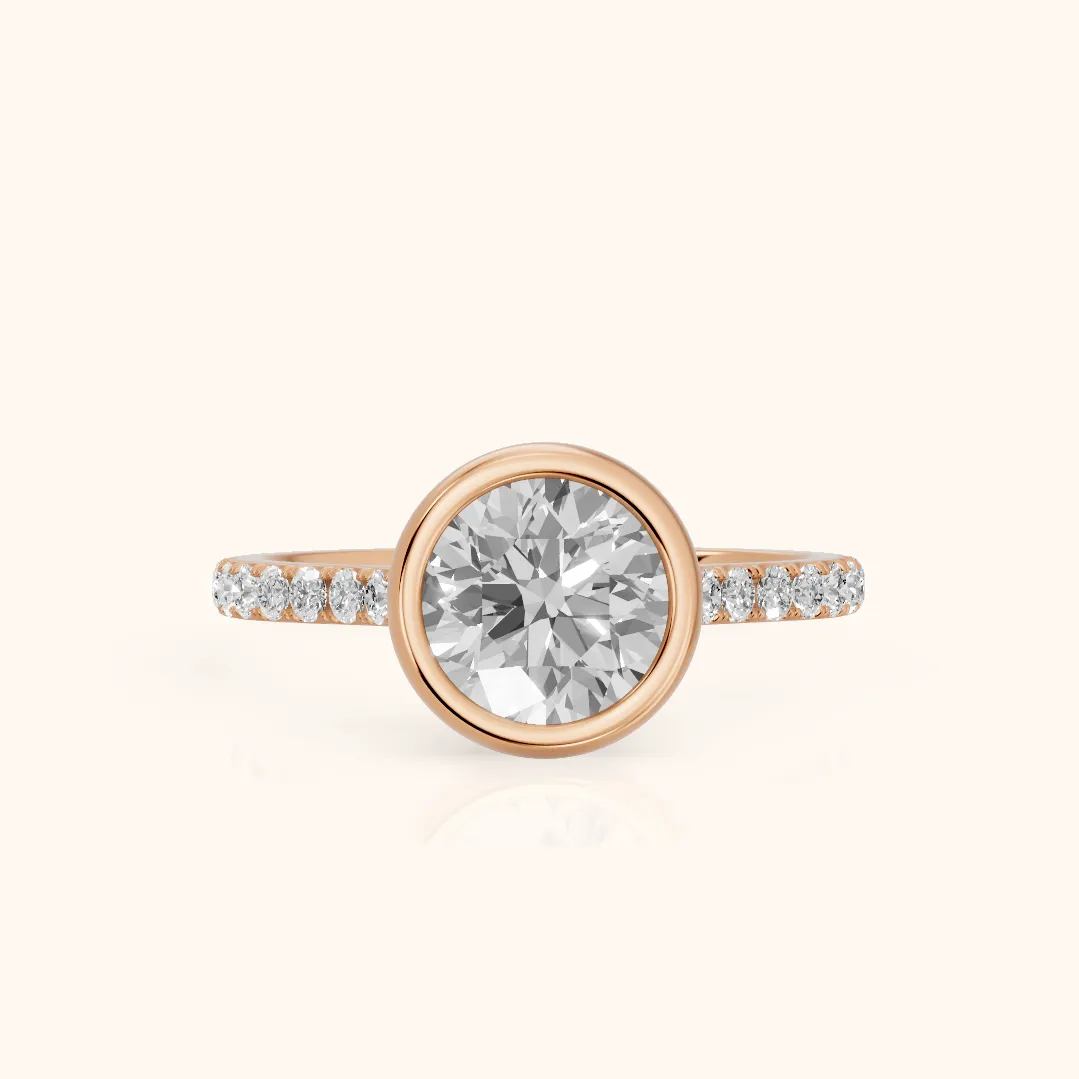 Cora Bezel Pavé Round Diamond Ring in Rose Gold — view 2