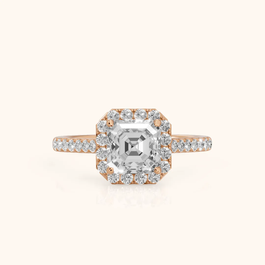 Alma Halo Pavé Asscher Diamond Ring in Rose Gold — view 2