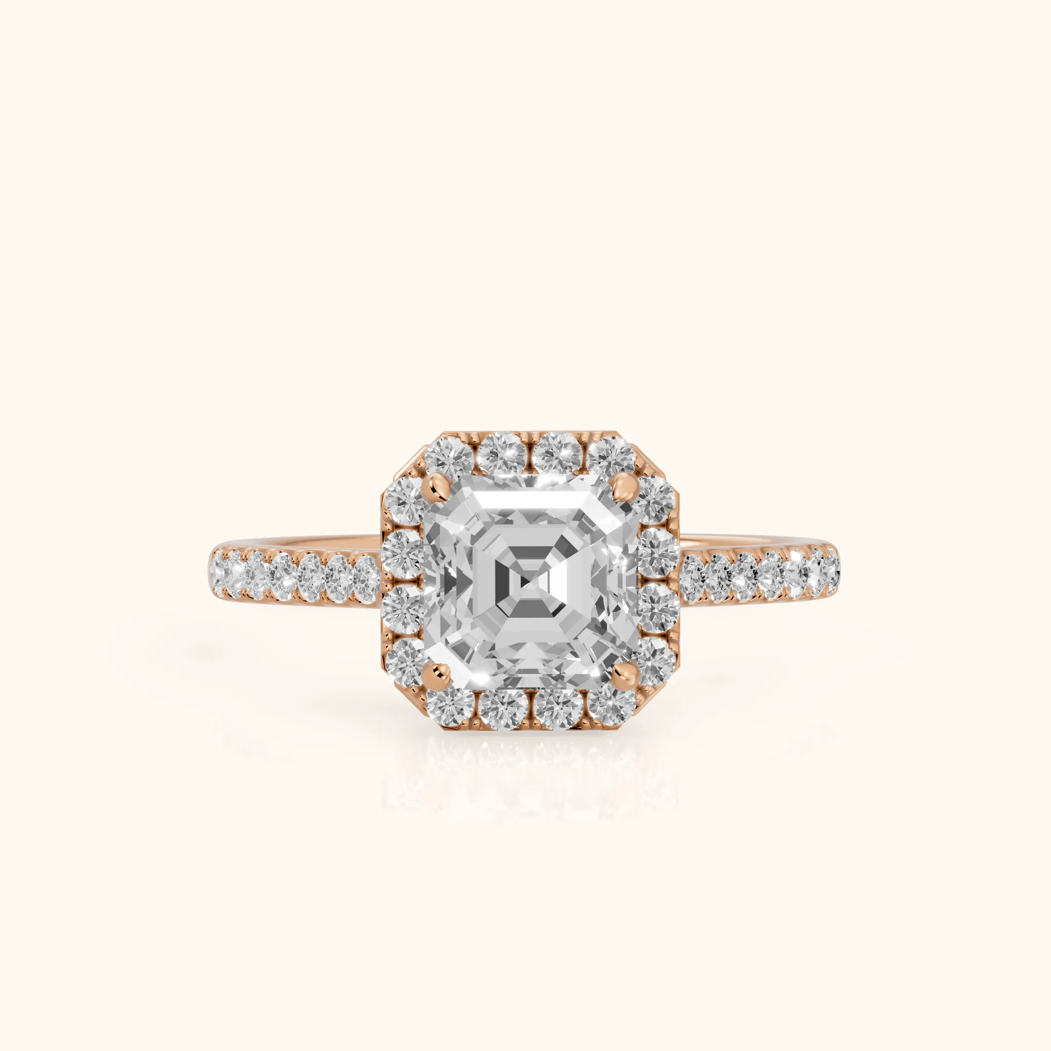 Alma Halo Pavé Asscher Diamond Ring in Rose Gold — view 1