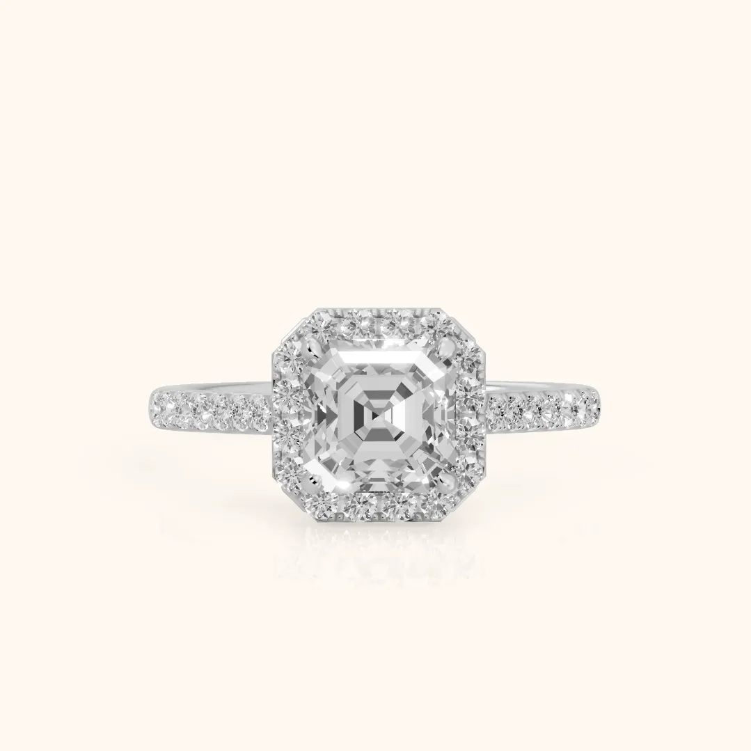 Alma Halo Pavé Asscher Diamond Ring in Silver — view 2
