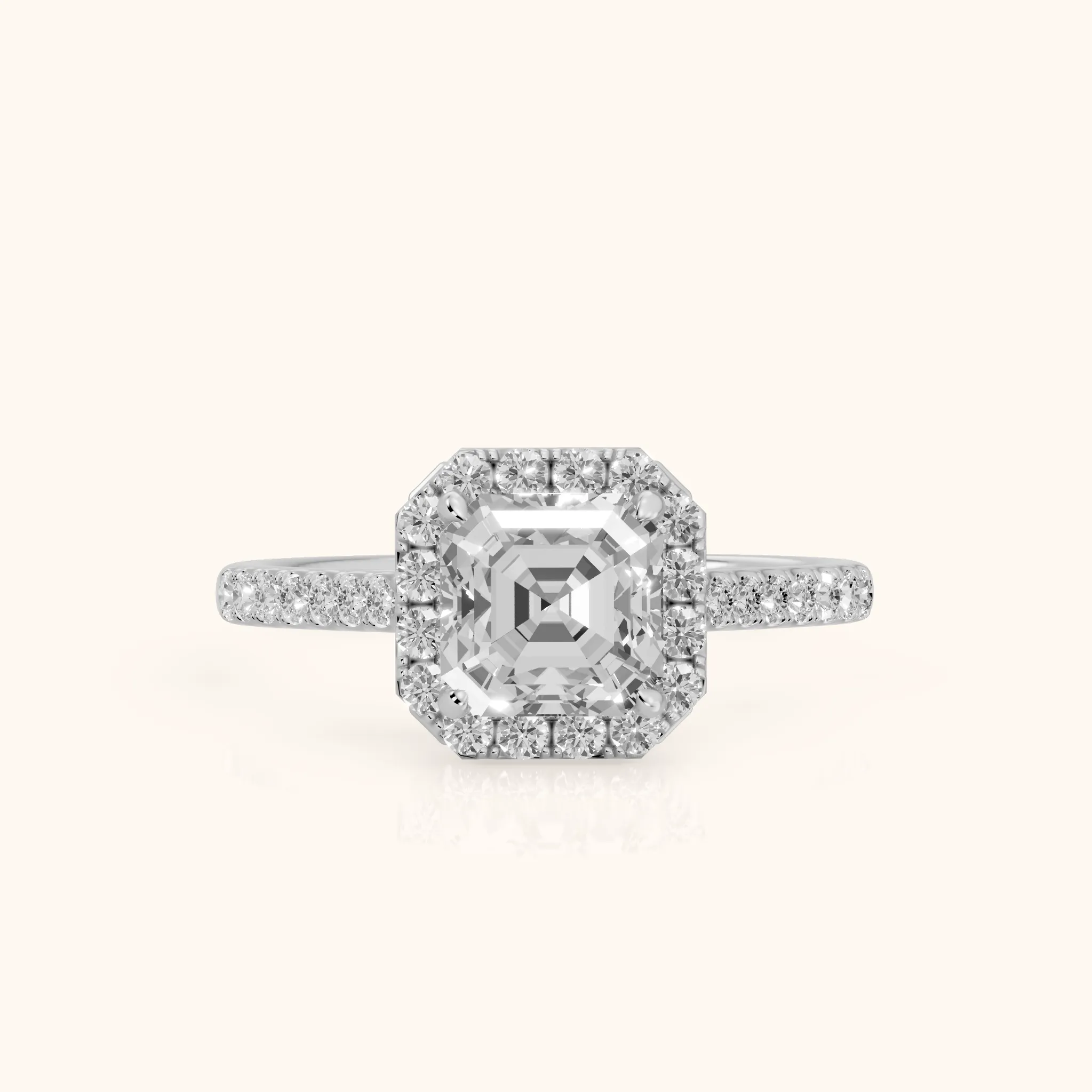 Alma Halo Pavé Asscher Diamond Ring in Silver — view 1