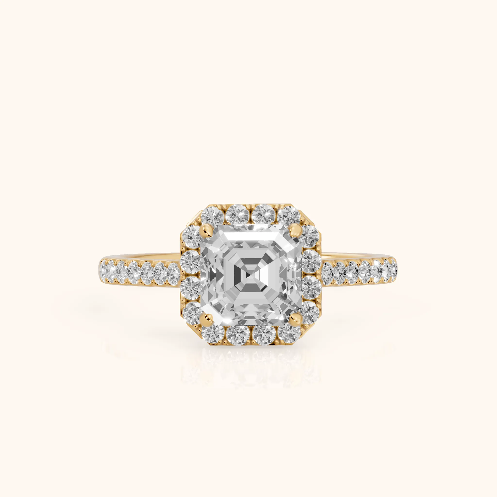 Alma Halo Pavé Asscher Diamond Ring in Yellow Gold — view 1