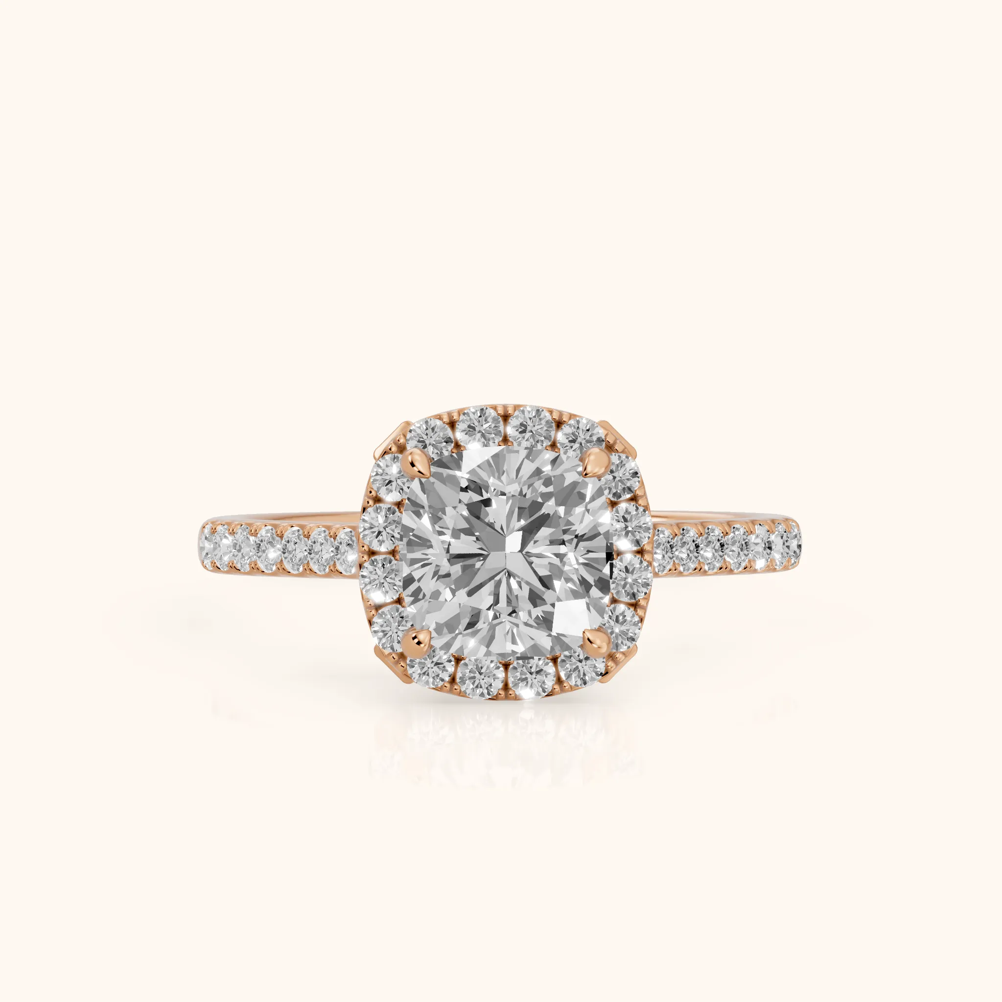 Alma Halo Pavé Cushion Diamond Ring in Rose Gold — view 1