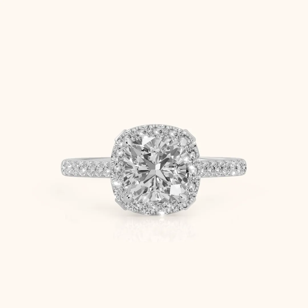 Alma Halo Pavé Cushion Diamond Ring in Silver — view 2