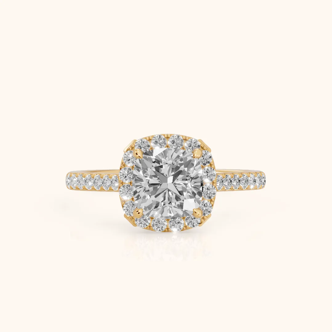 Alma Halo Pavé Cushion Diamond Ring in Yellow Gold — view 2