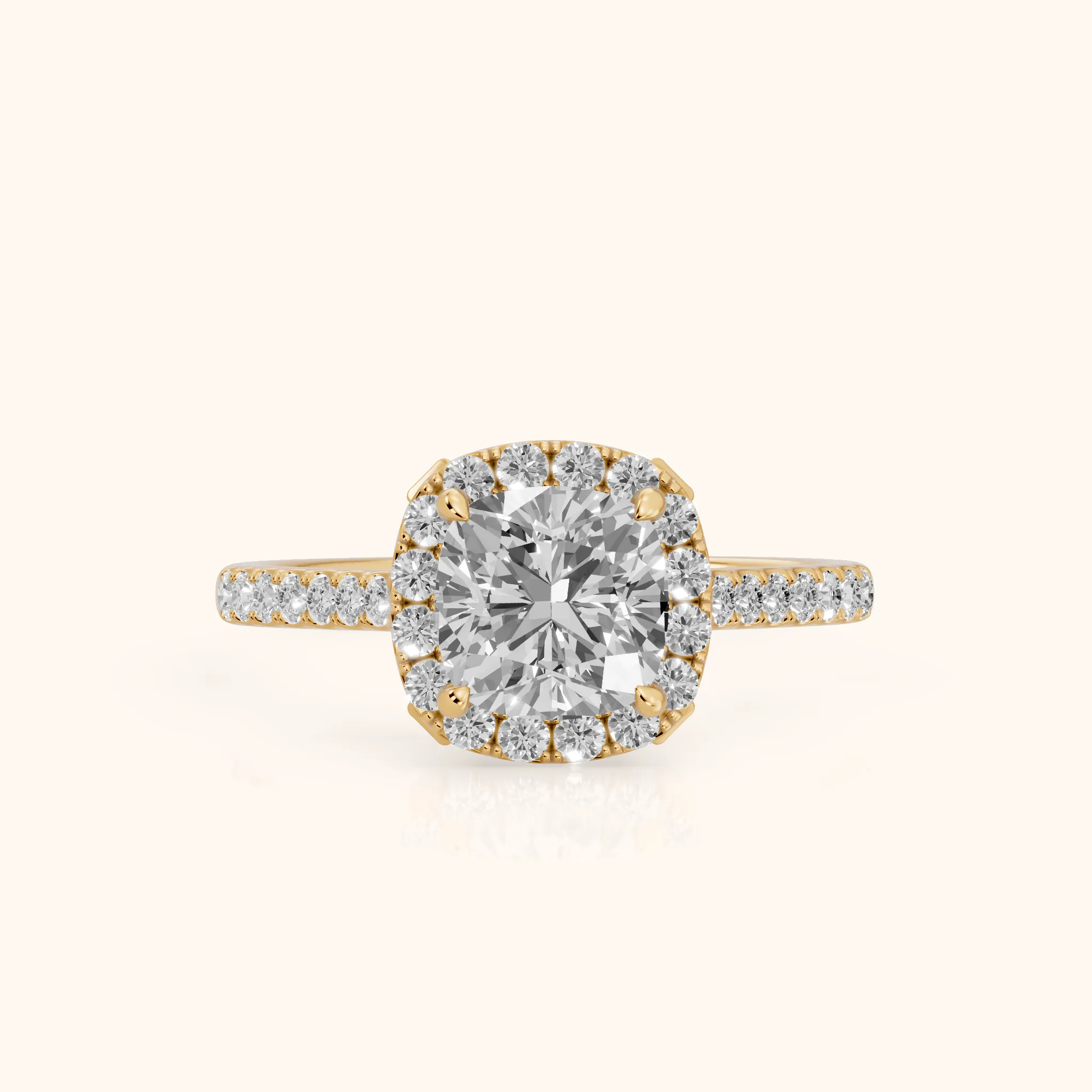 Alma Halo Pavé Cushion Diamond Ring in Yellow Gold — view 1