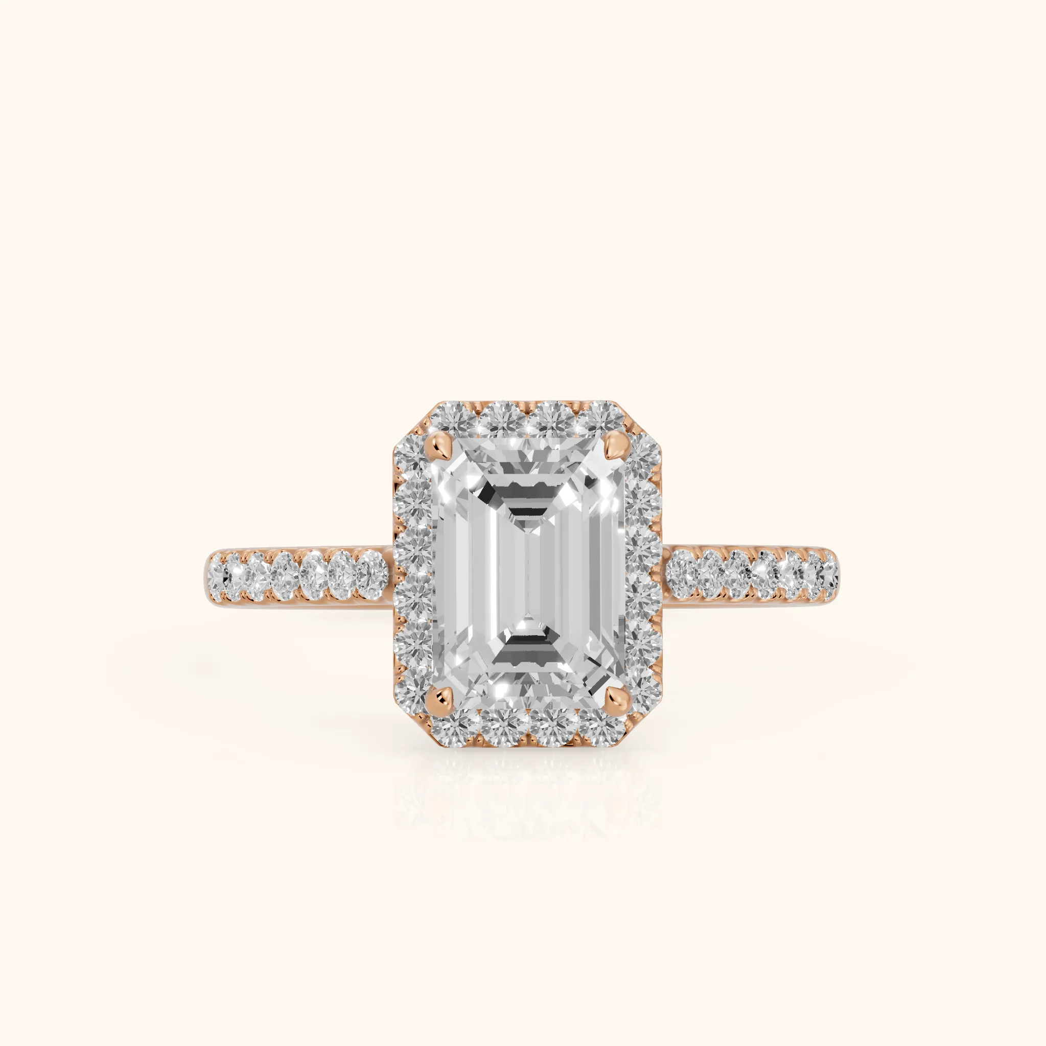 Alma Halo Pavé Emerald Diamond Engagement Ring in Rose Gold — view 1